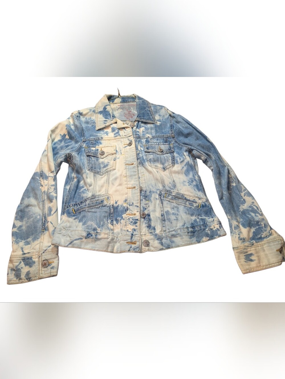 Women's Blue & White Tie-Dye Denim Jacket - Casual Trucker
